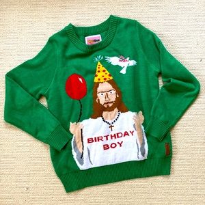 COPY - Christmas Birthday Boy Jesus sweater size youth L, 100% acrylic Tipsy El…